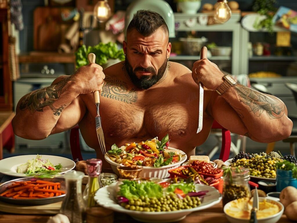vegan man eating salad