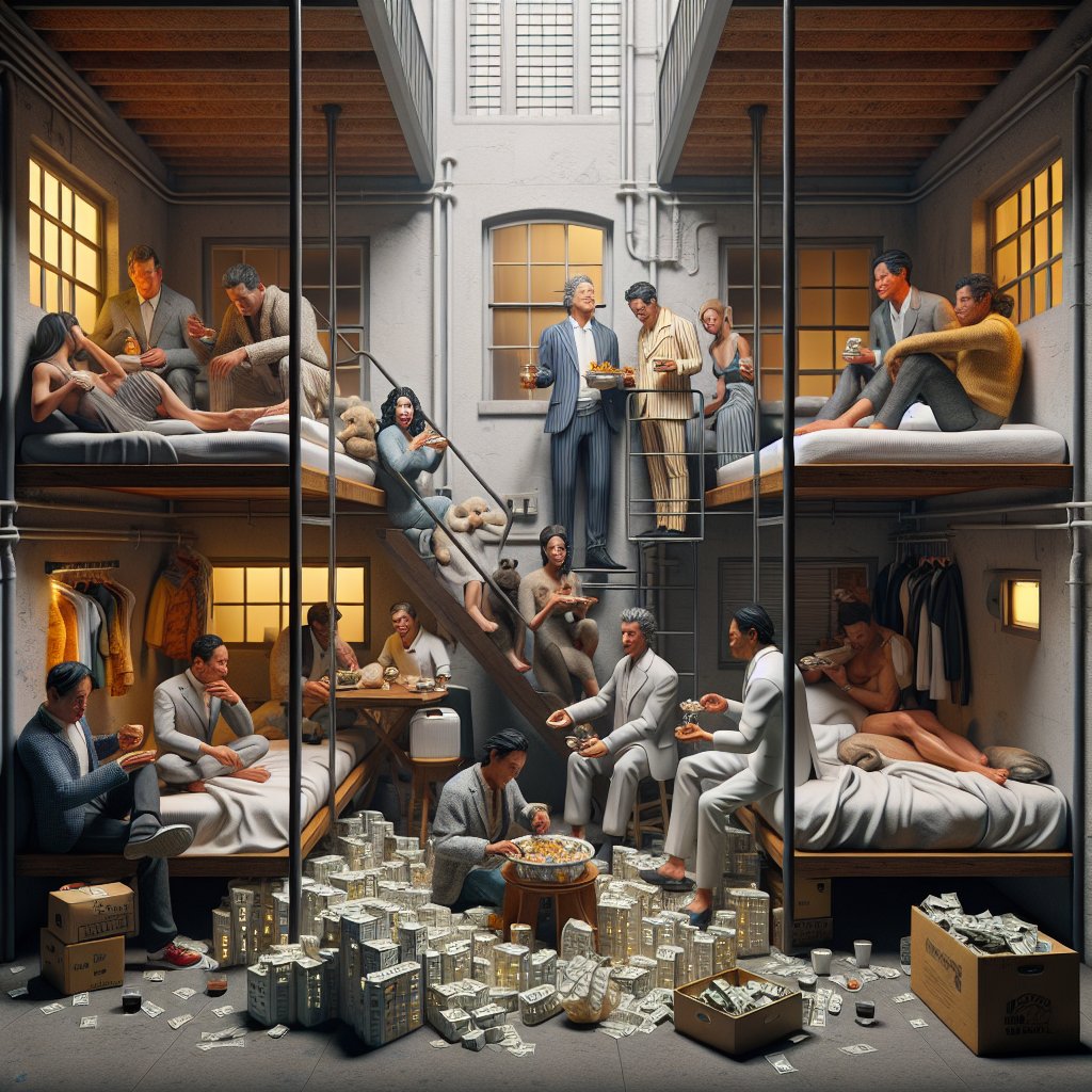 Image for: chatgpt_image_febc0607.jpg Illustration of AI Billionaires Share Rooms Amid San Francisco's Housing Crunch