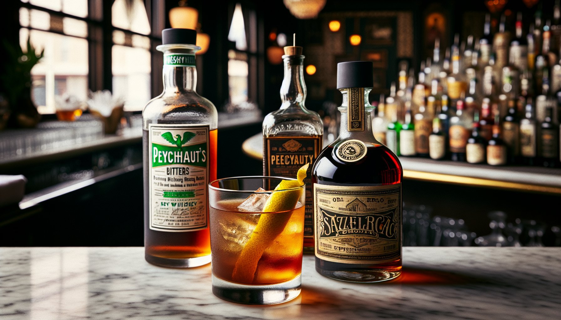 Sazerac cocktail with Peychaud's bitters and rye whiskey