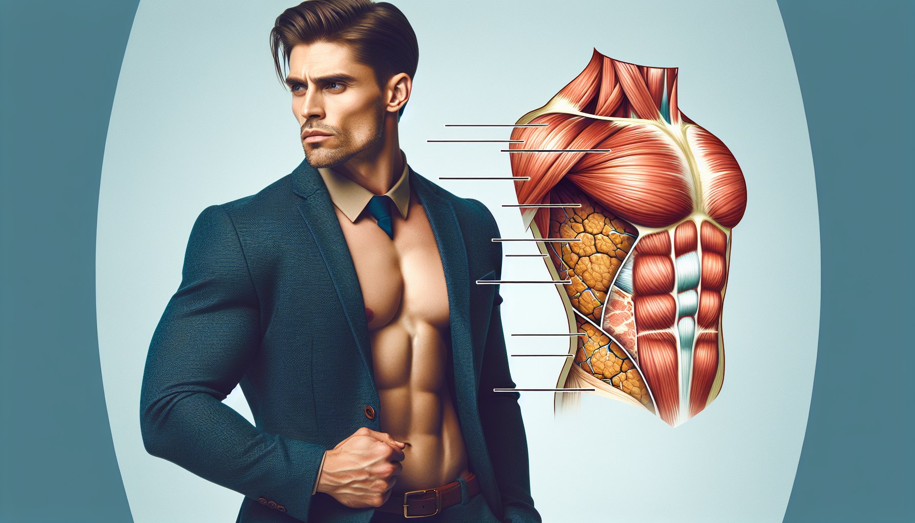 Body recomposition science showing muscle definition under fat layers