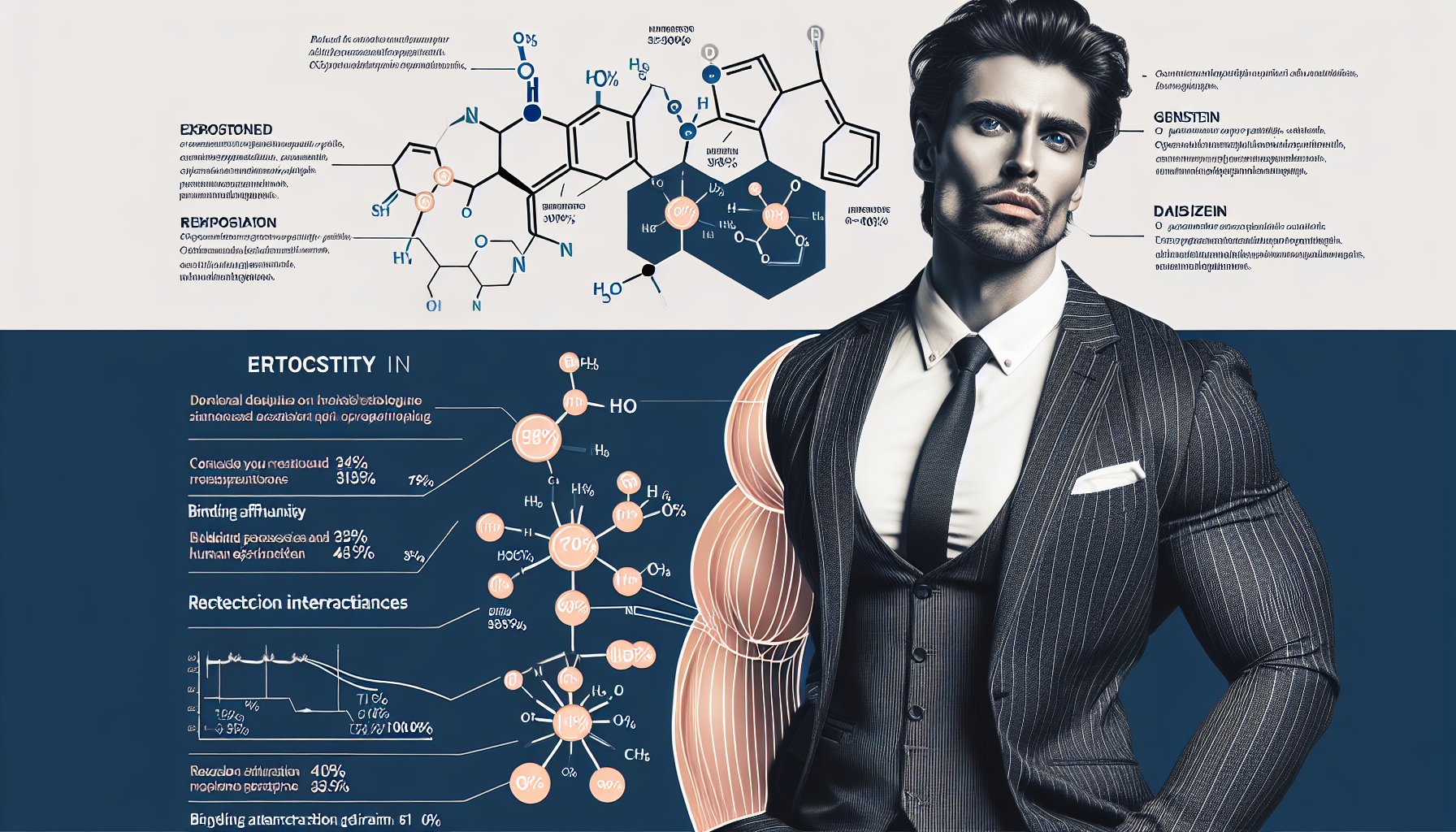 Molecular structure comparison showing soy phytoestrogens versus human estrogen binding