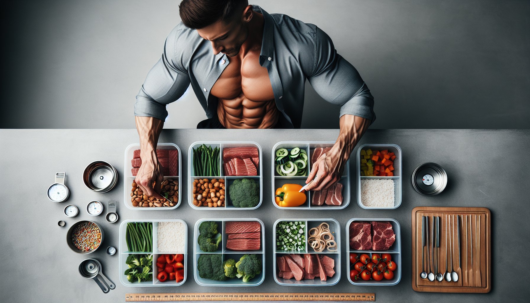 Nutrition for muscle definition meal prep layout with protein sources