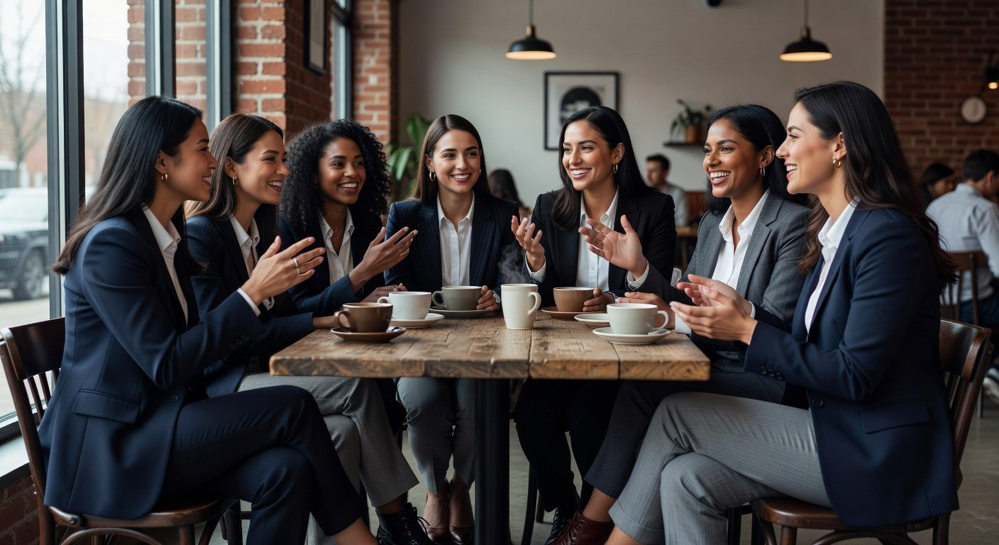Women discussing attraction and relationships in casual social setting