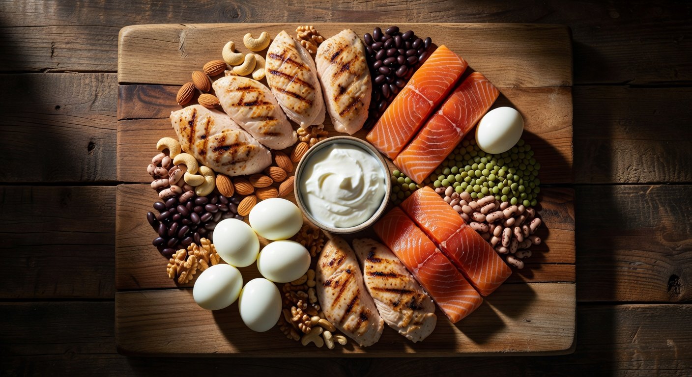 High protein foods for abs diet including lean meats, fish, and dairy