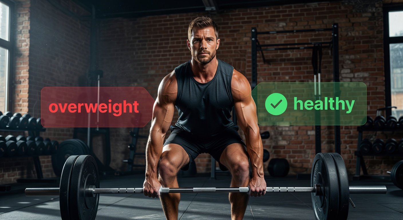 Muscular man showing BMI problems in gym