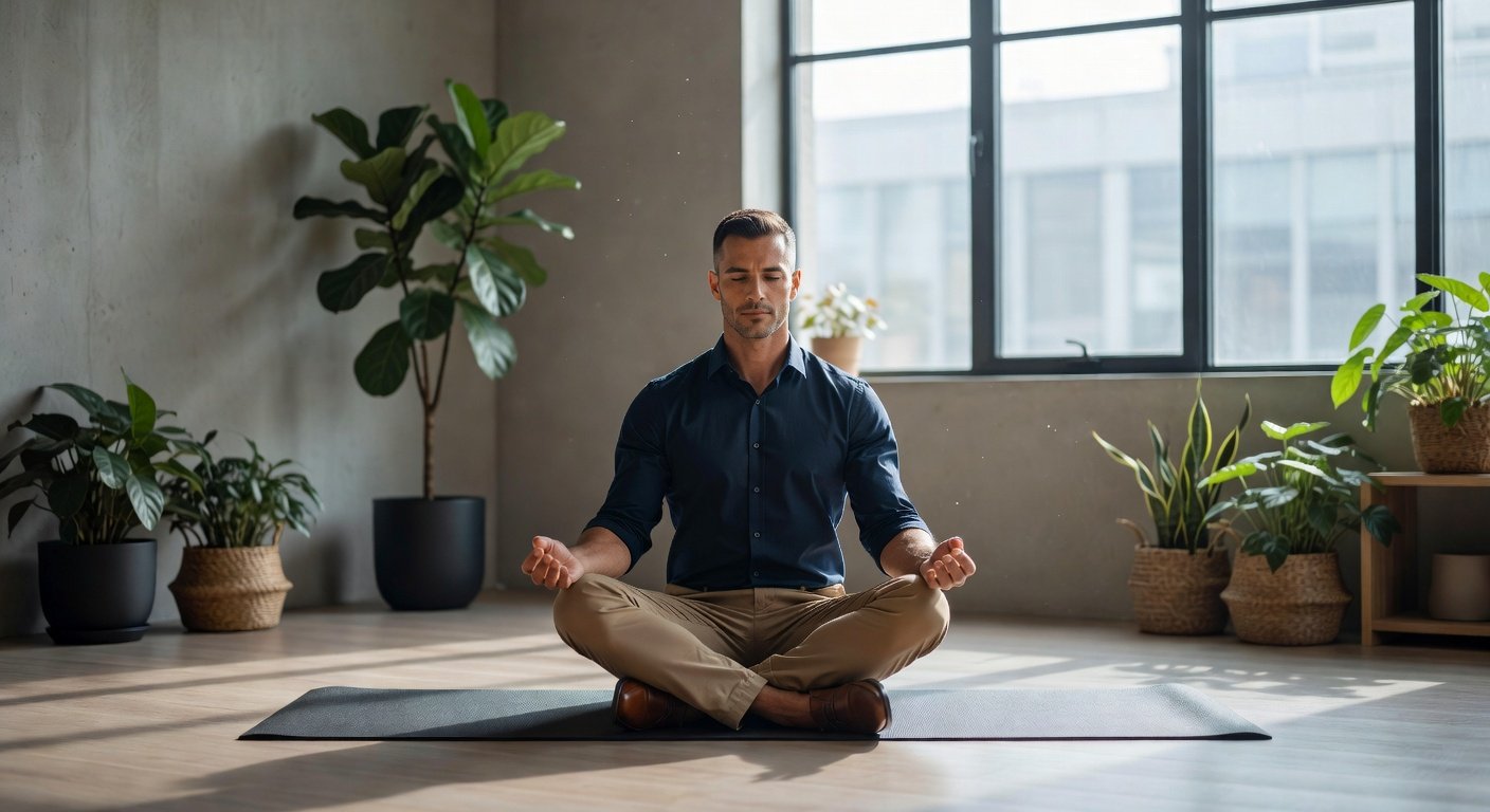 Man practicing meditation to reduce cortisol and burn belly fat