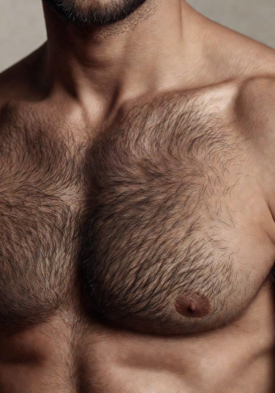 Well-groomed male chest hair showing ideal trimming length women find attractive