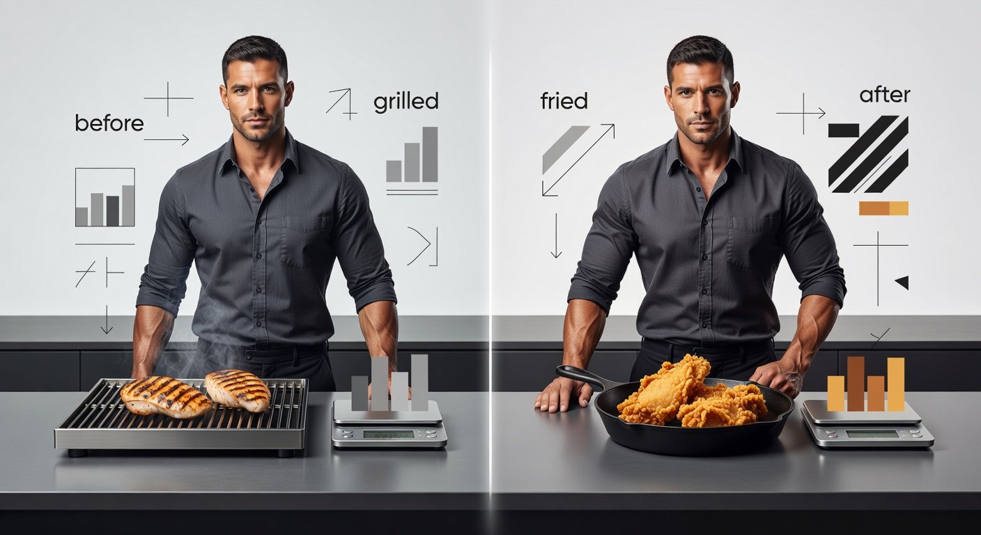 Grilled vs fried chicken calorie comparison showing healthier cooking methods